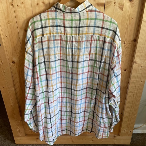 T. Harris London linen multi colored plaid long sleeve size extra large - Picture 3 of 5